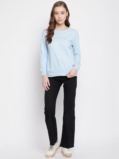 Blue Printed Round Neck Sweatshirt - Women Sweatshirts