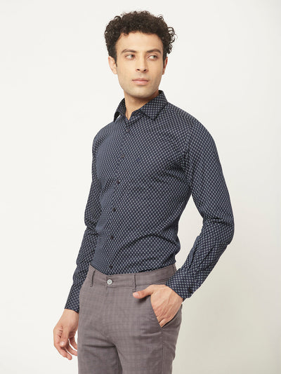 Navy Blue Dot Print Shirt