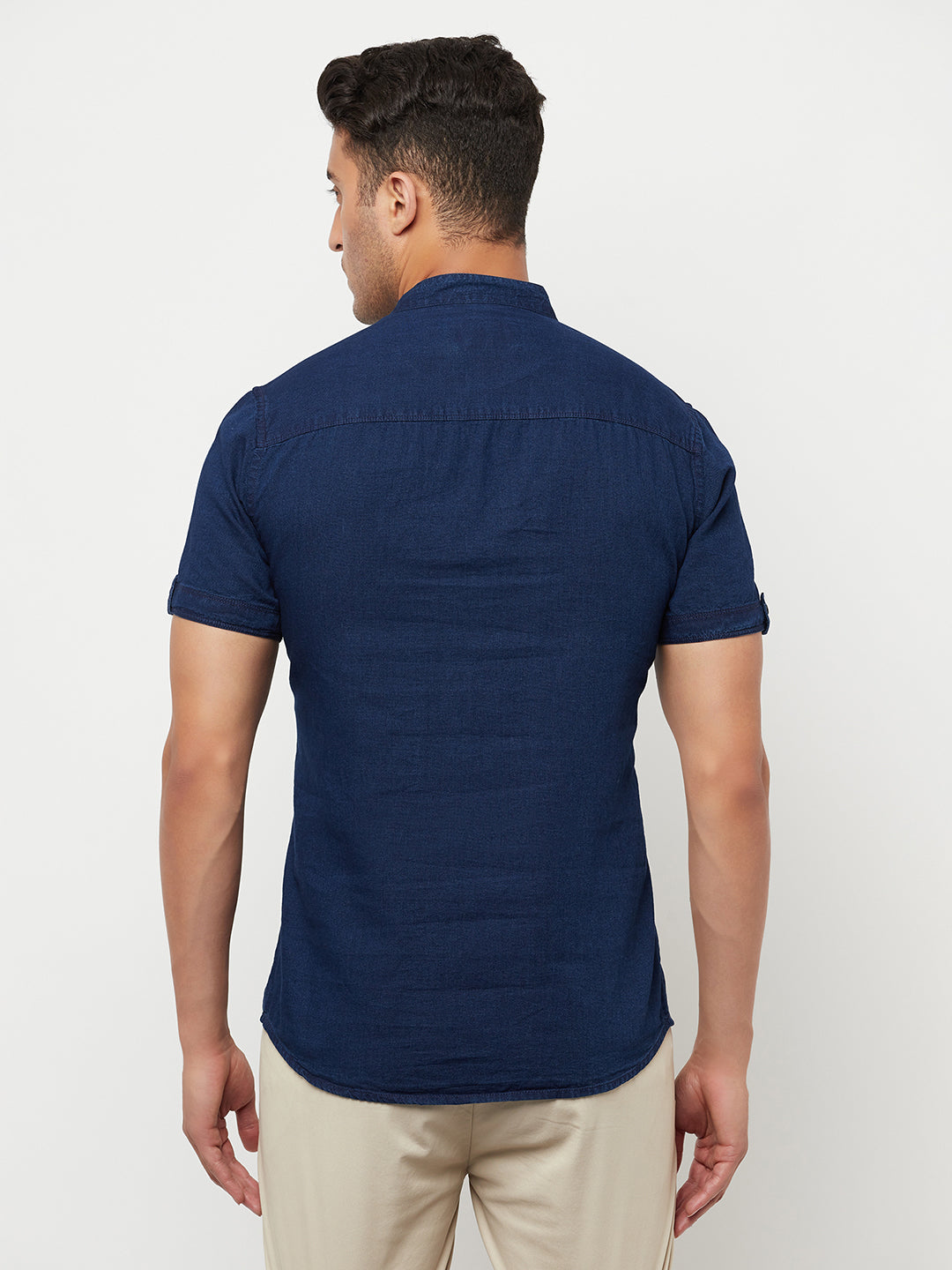 Navy Blue Denim Kurta - Men Kurtas