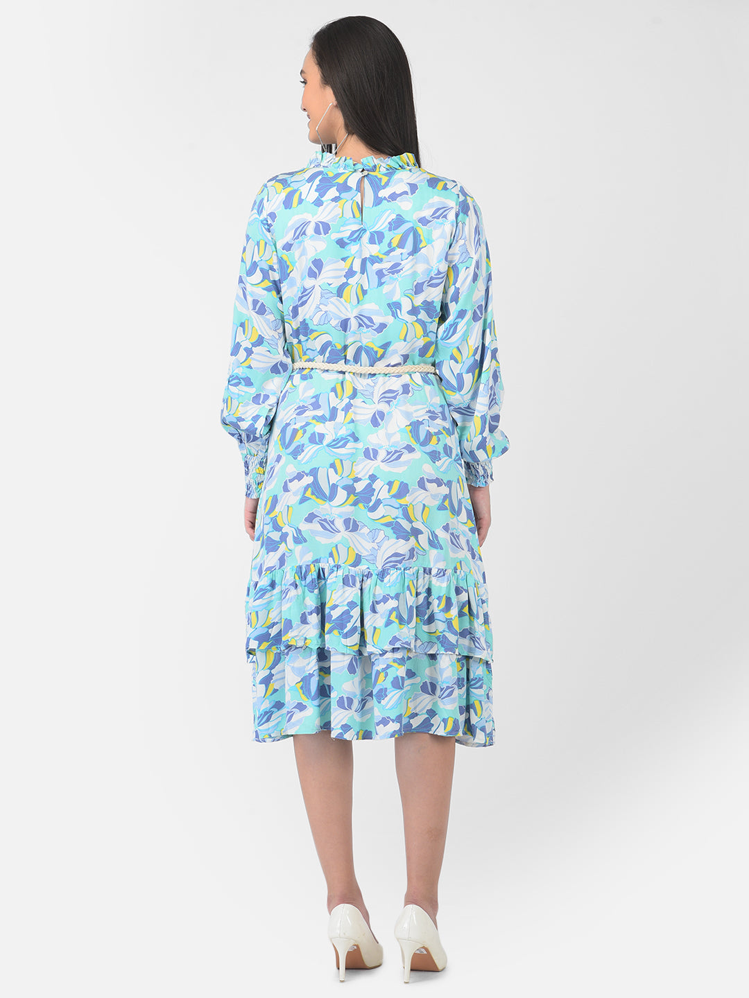 Light Blue Floral Ruffle Dress - Women Dresses
