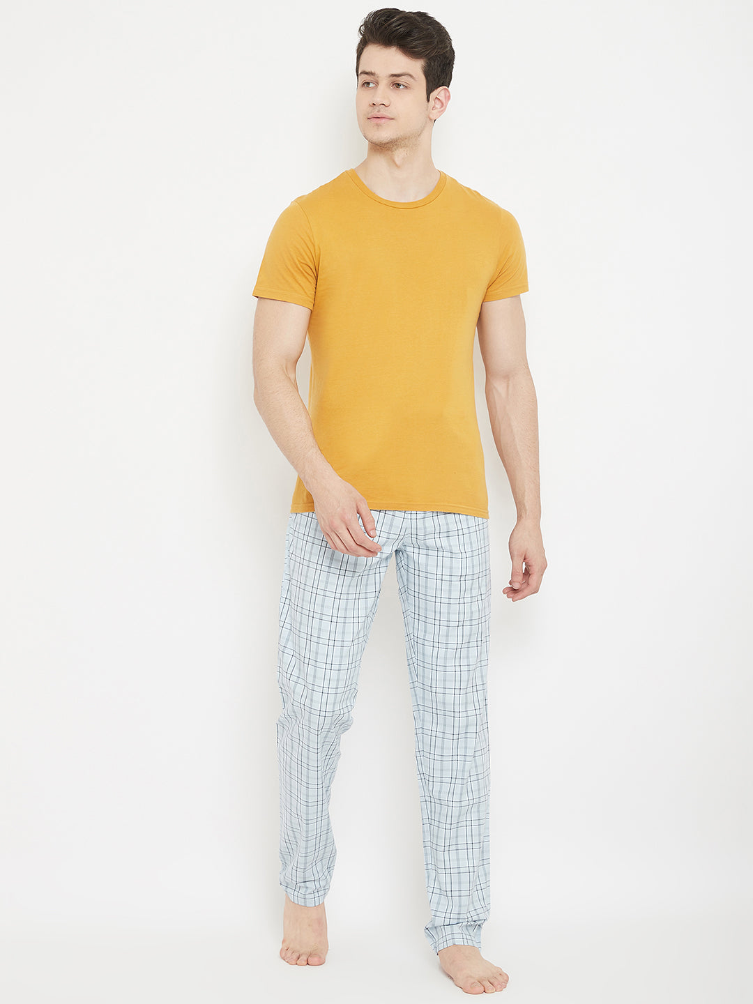 Blue Checked Straight Lounge Pants - Men Lounge Pants