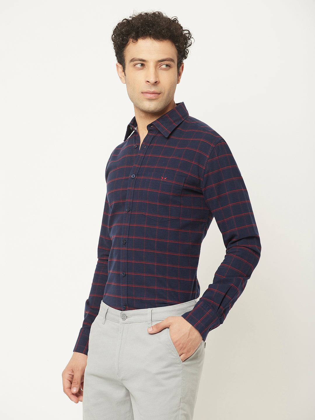   Navy Blue Shirt in Windowpane Check