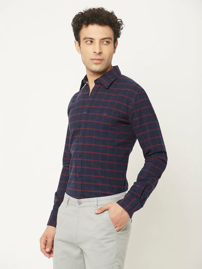   Navy Blue Shirt in Windowpane Check