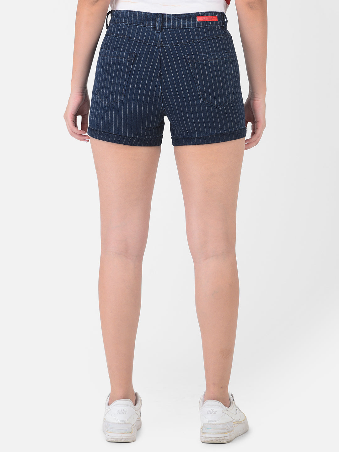 Navy Blue Striped Shorts - Women Shorts