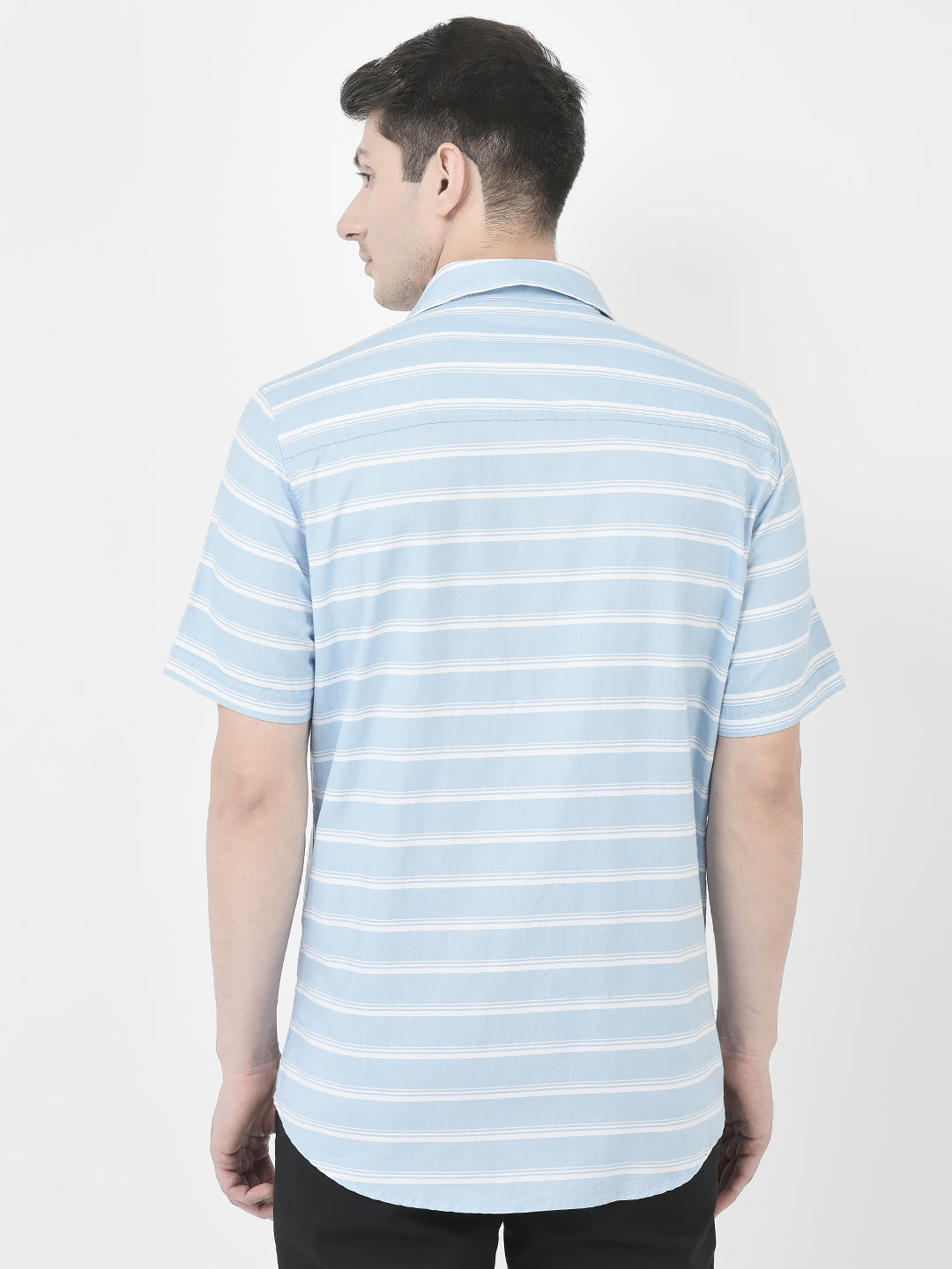 Sky Blue Horizontal Stripe Shirt-Men Shirts-Crimsoune Club