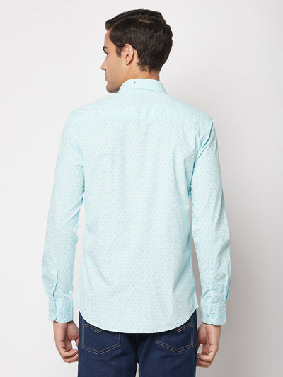  Cyan Abstract Print Shirt