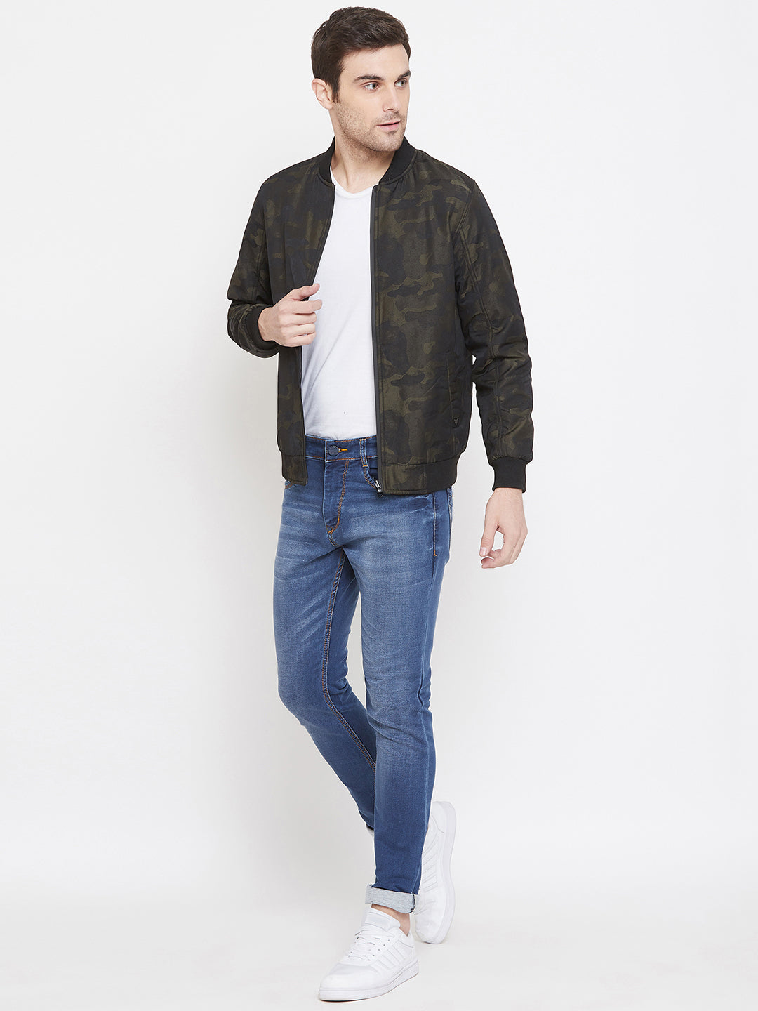 Olive Printed Mandarin Collar Jackets-Mens Jacket-Crimsoune Club