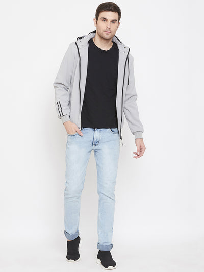 Grey Solid Hooded Jackets-Mens Jacket-Crimsoune Club