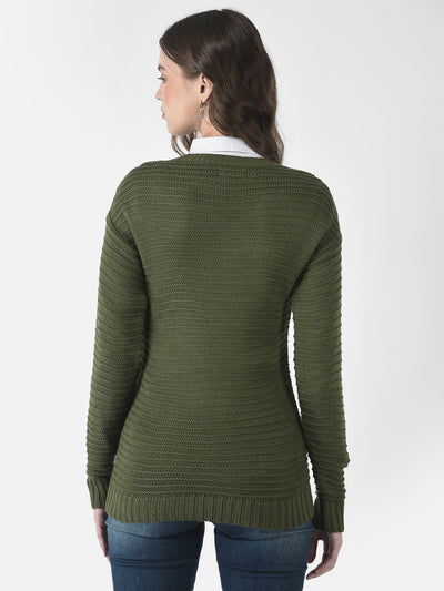  Olive Green Fitted Sweater