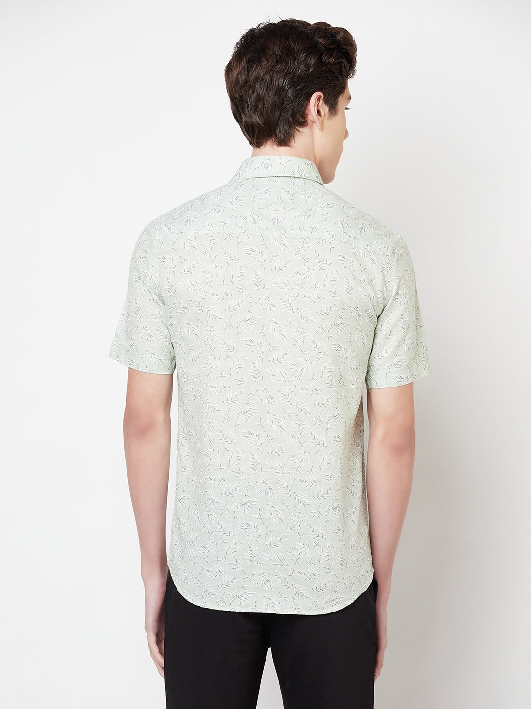 Mint Green Floral Linen Shirt - Men Shirts
