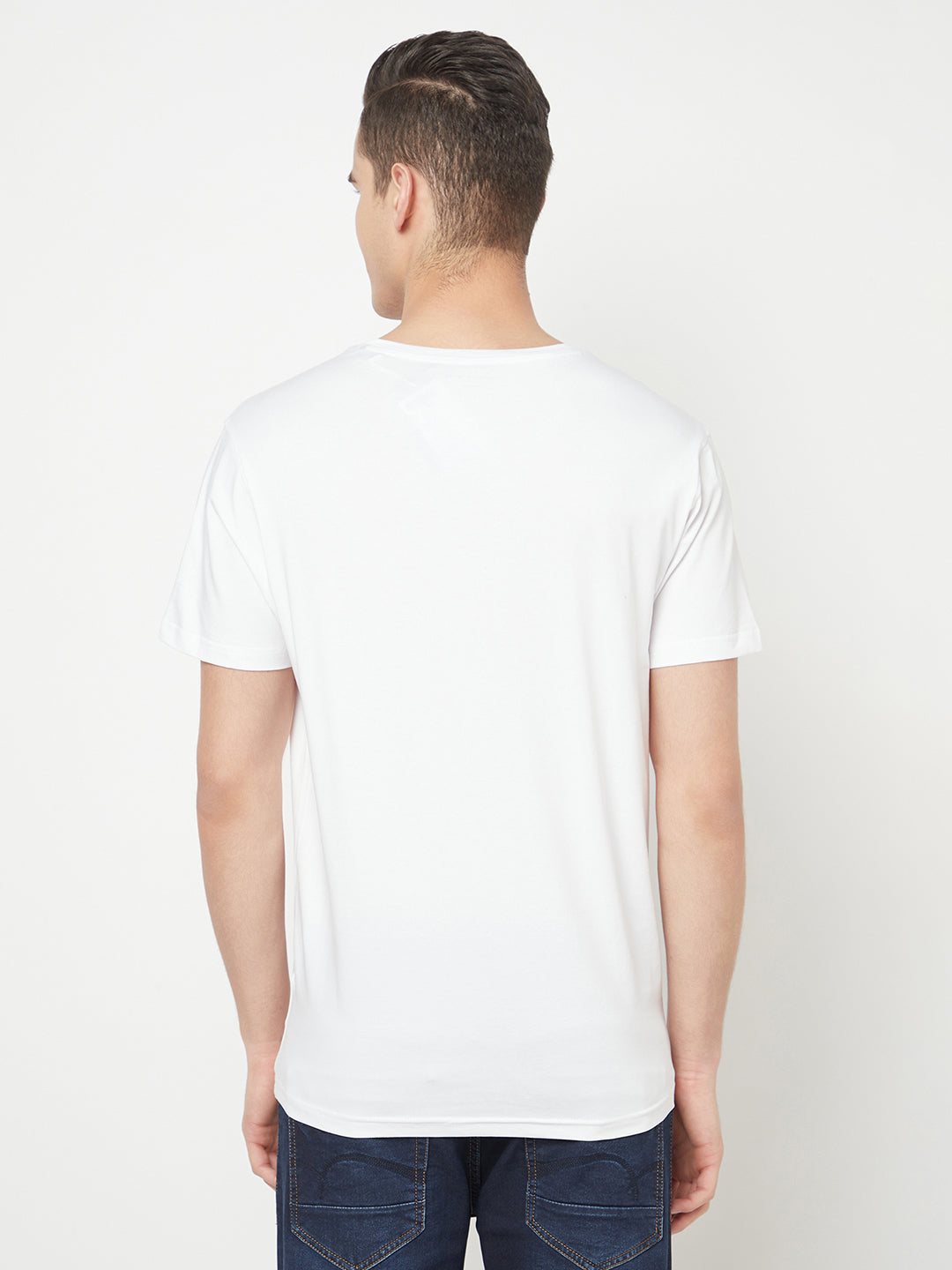 White Printed Round Neck T-Shirt - Men T-Shirts