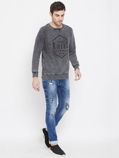 Grey Printed Round Neck Sweatshirt - Men Sweatshirts