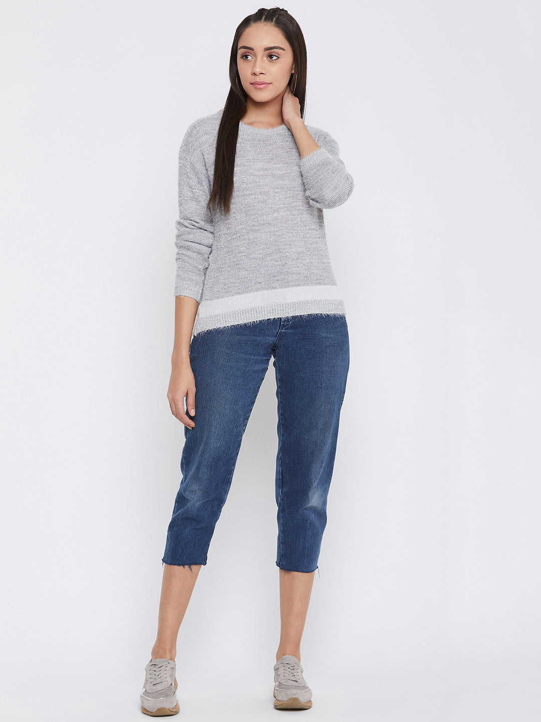 Grey Round Neck Sweater - Women Sweaters