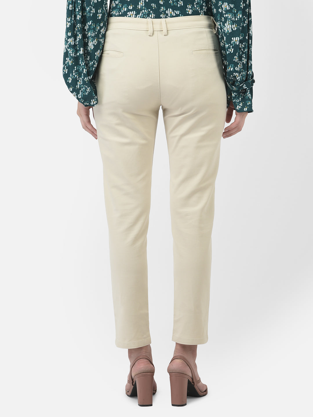 Cream Formal Trousers-Women Trousers-Crimsoune Club