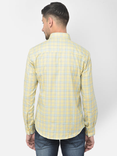 Yellow Checked Spread Collar Shirt - Men Shirts