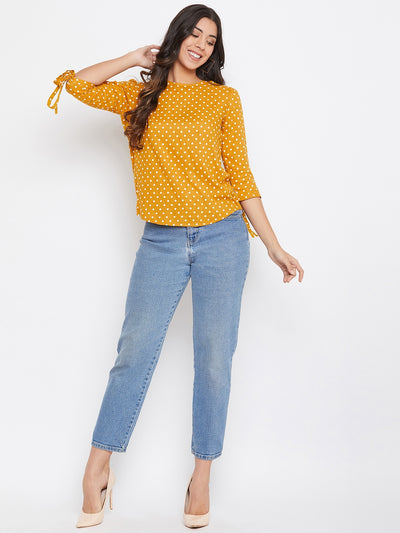 Yellow Pokla Dots Slim Fit Top - Women Tops