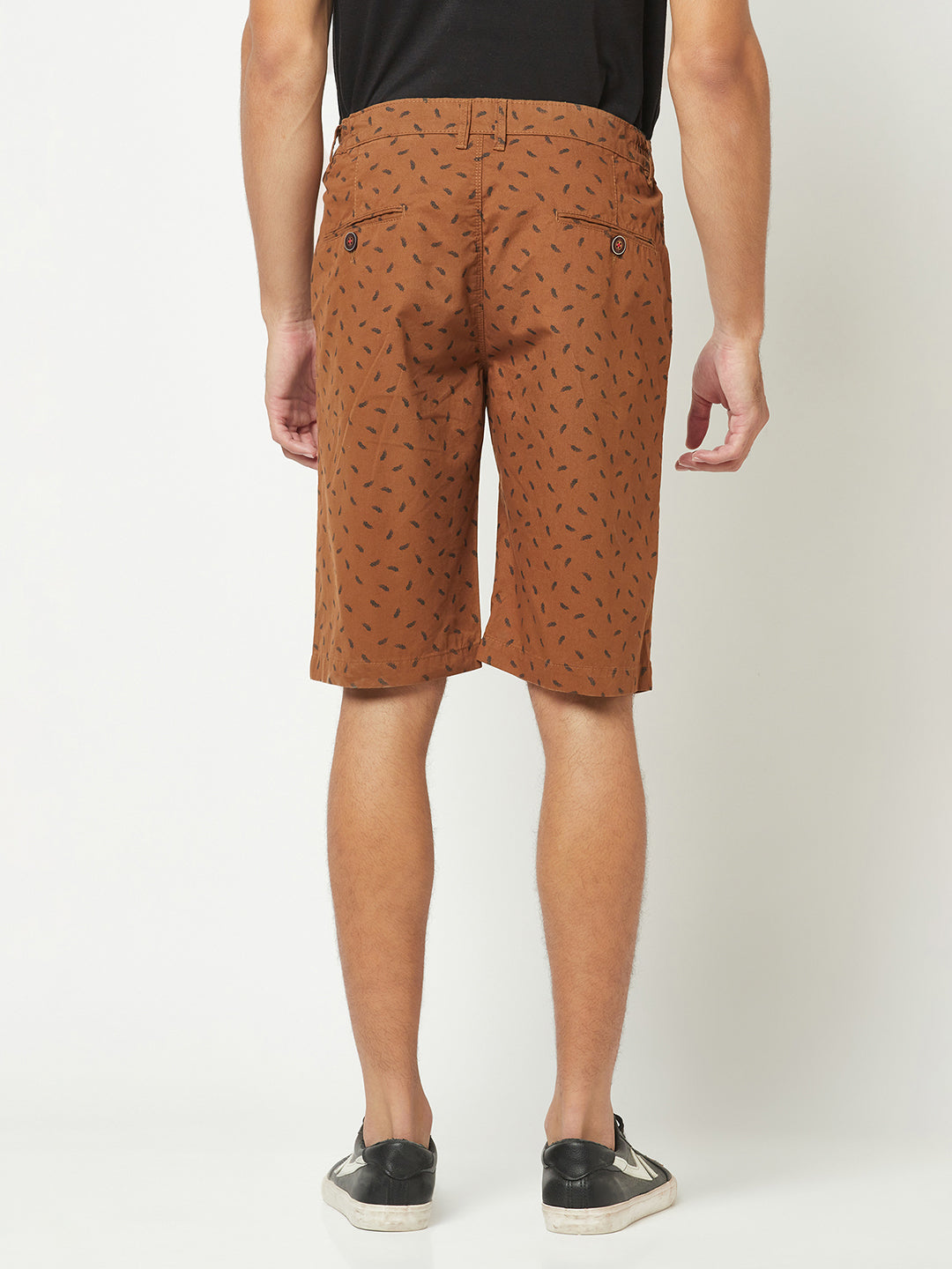  Brown Leaf-Printed Shorts 