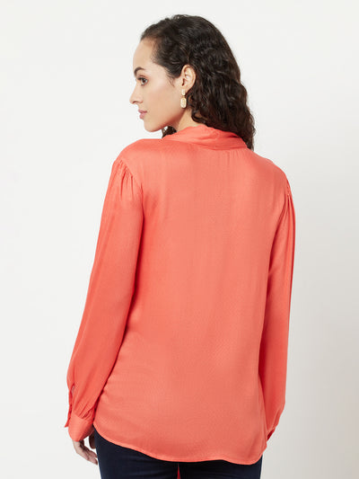 Coral Red Tie-Up Detail Top-Women Tops-Crimsoune Club