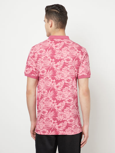 Pink Floral Printed Polo T-Shirt - Men T-Shirts