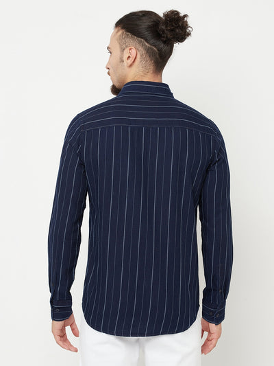 Navy Blue Striped Casual Shirt - Men Shirts