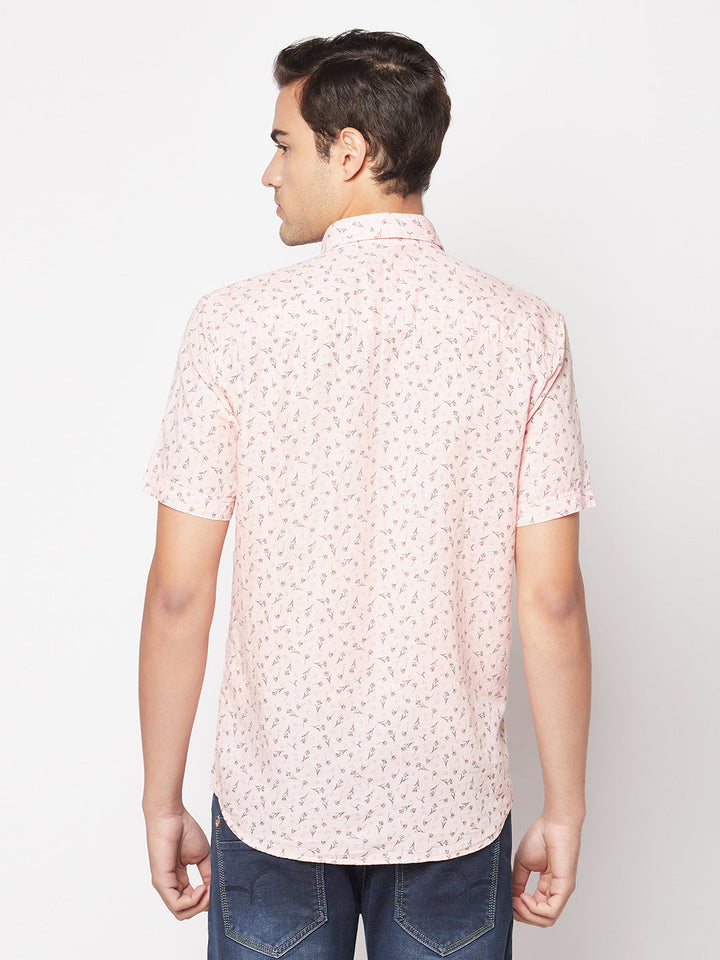  Pink Short-Sleeved Floral Shirt