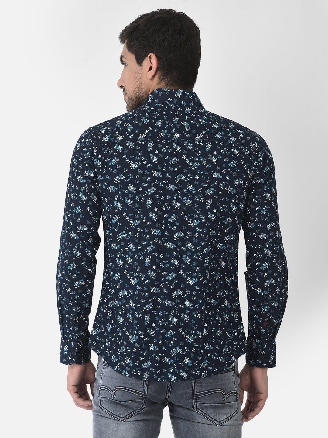 Navy Blue Floral Shirt - Men Shirts