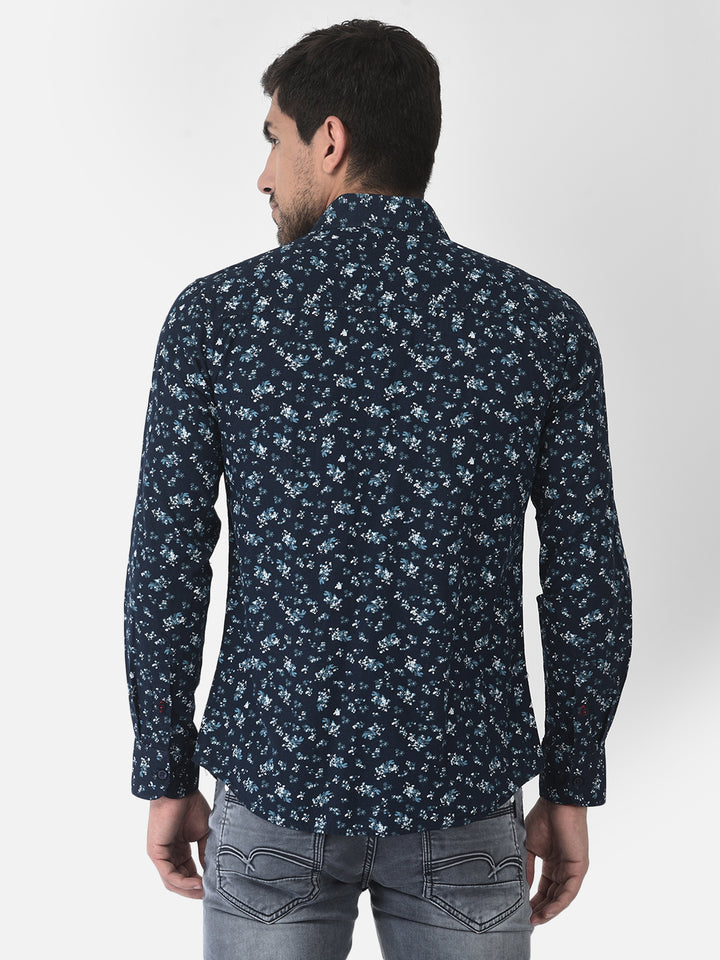 Navy Blue Floral Shirt - Men Shirts