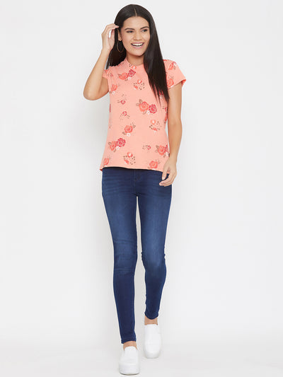 Pink Floral Round Neck T-Shirt - Women T-Shirts