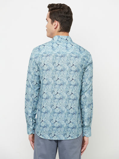 Blue Printed Linen Shirt - Men Shirts