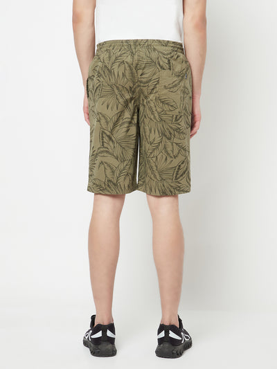 Olive Floral Printed Shorts - Men Shorts