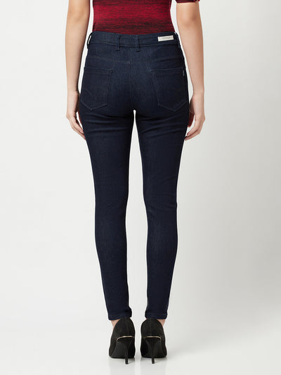 Navy Blue Super Skinny Jeans-Women Jeans-Crimsoune Club