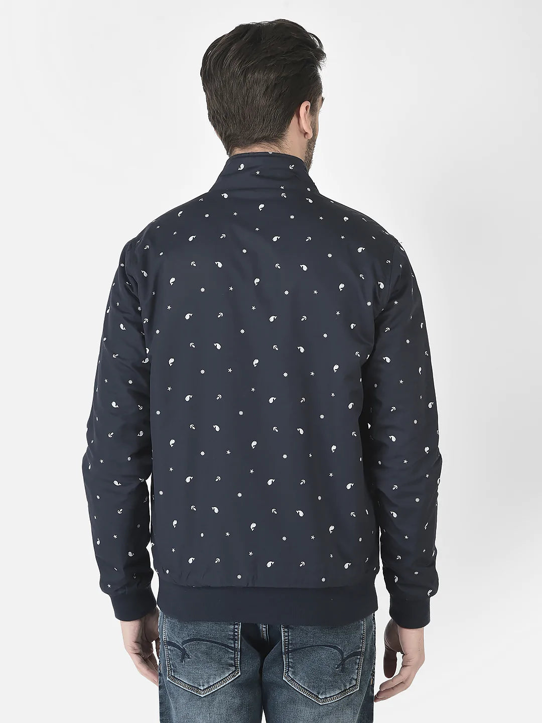  Navy Blue Printed Bomber Jacket