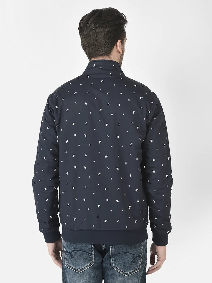  Navy Blue Printed Bomber Jacket