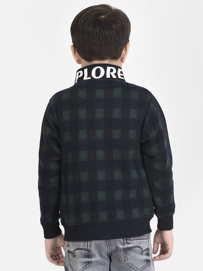 Windowpane Checked Sweatshirt with Concealed Zip
