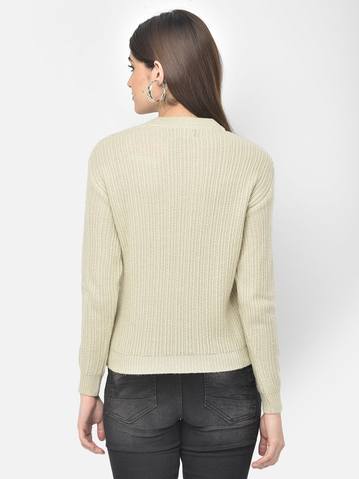 Beige Round Neck Sweater - Women Sweaters