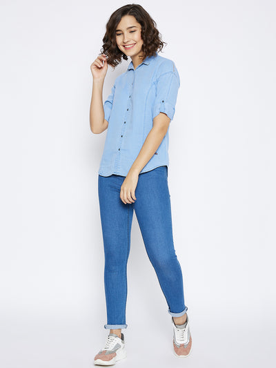 Blue Slim Fit Denim Shirt - Women Shirts