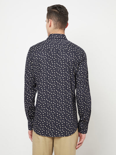 Navy Blue Floral Printed Shirt - Men Shirts