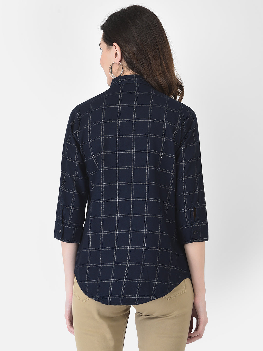 Navy Blue Checked Shirt - Women Shirts