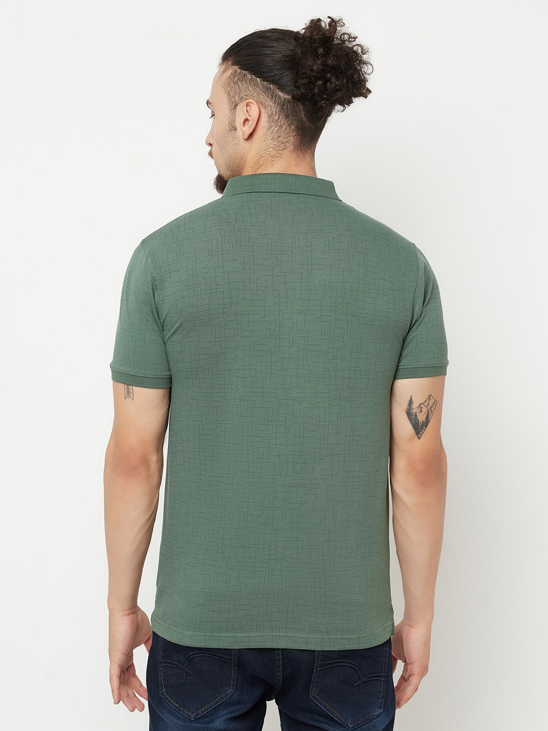 Olive Checked Polo T-Shirt - Men T-Shirts