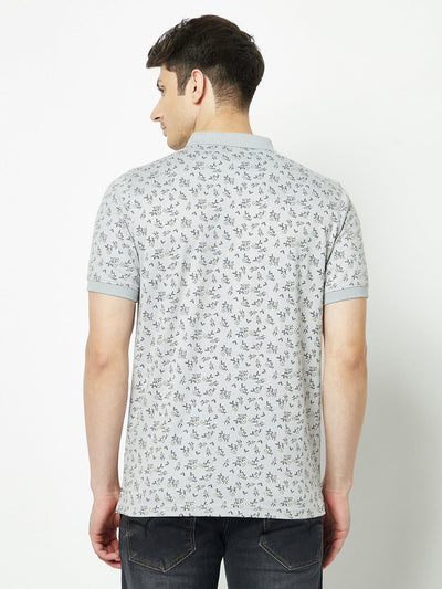  Grey Floral Polo T-Shirt