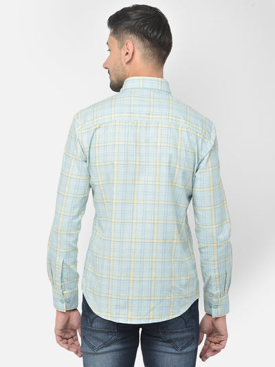 Blue Checked Spread Collar Shirt - Men Shirts