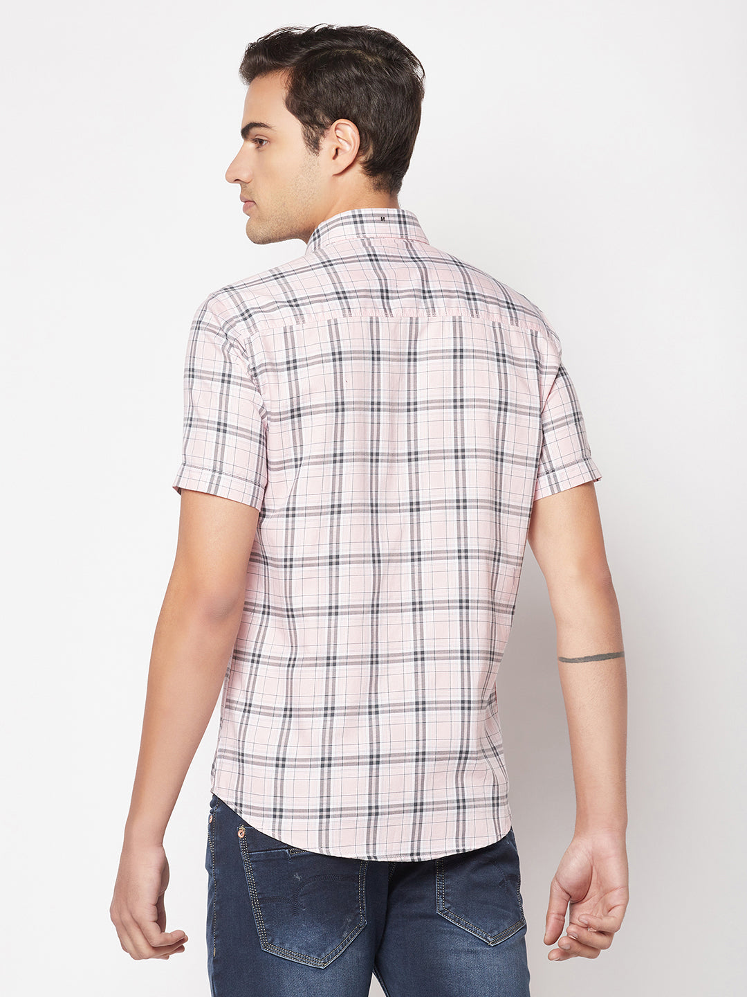  Short-Sleeved Light Pink Checked Shirt