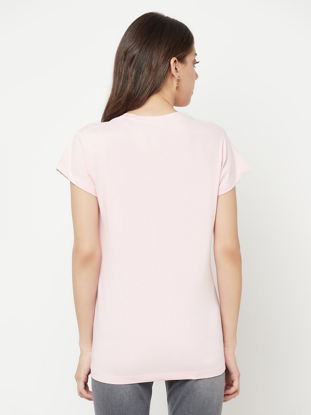 Light Pink Printed V-Neck T-Shirt - Women T-Shirts