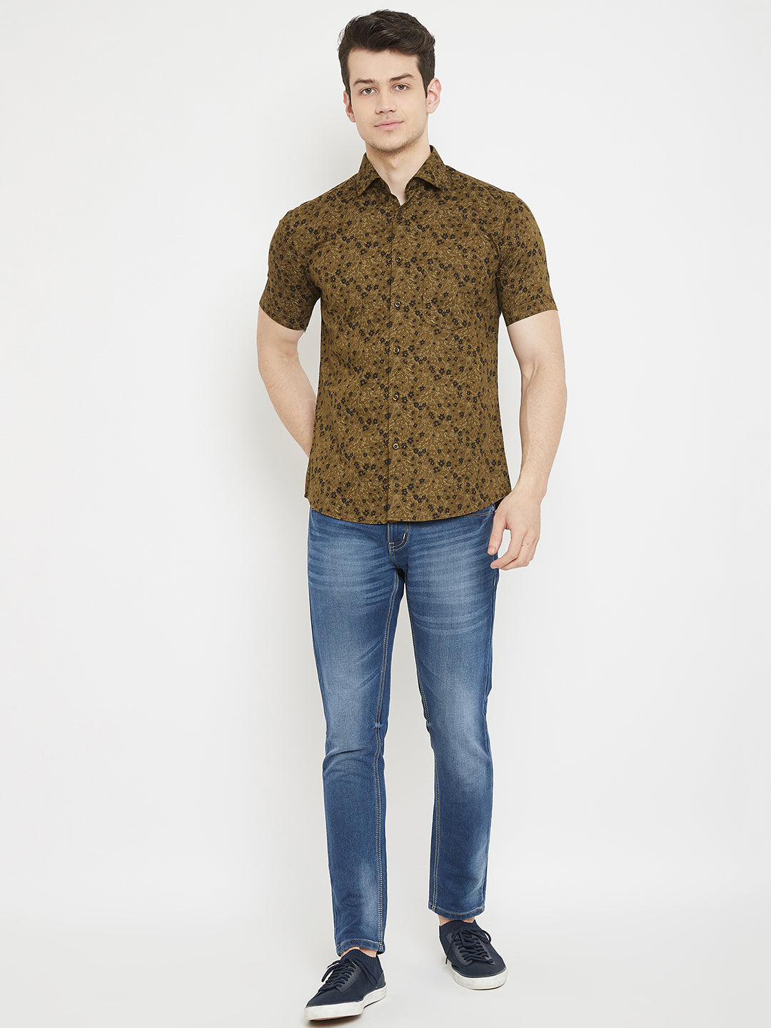 Olive Printed Slim Fit shirt - Men Shirts