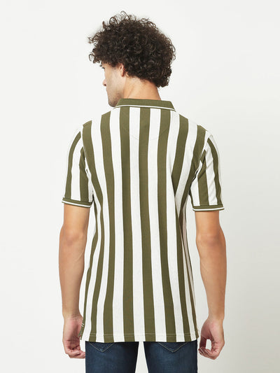  Olive Green Striped Polo T-Shirt