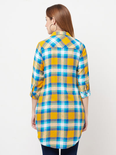 Mustard Checked Longline Shirt - Women Shirts