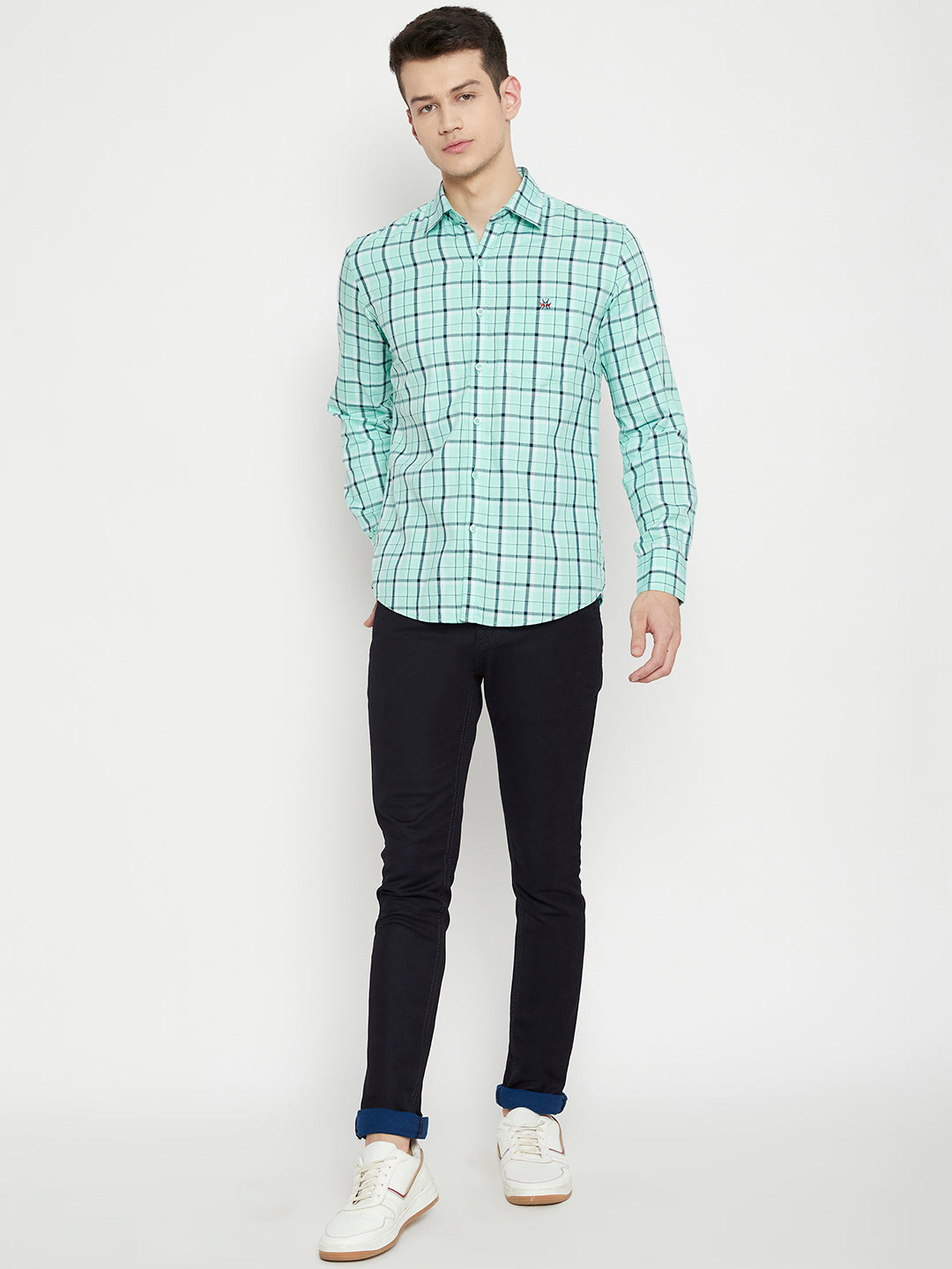 Mint Green Checked Slim Fit shirt - Men Shirts