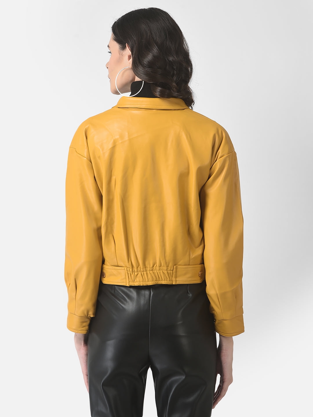  Cropped Mustard Faux Leather Jacket