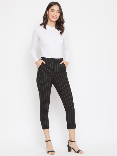 Black Pinstriped Trousers - Women Trousers