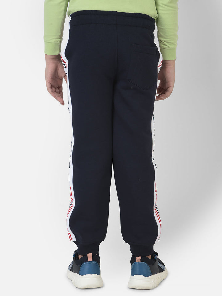 Navy Blue Joggers with Typographic Styling 